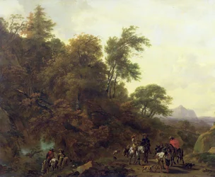 Paisaje Boscoso con Soldados Escoltando Prisioneros, 1656